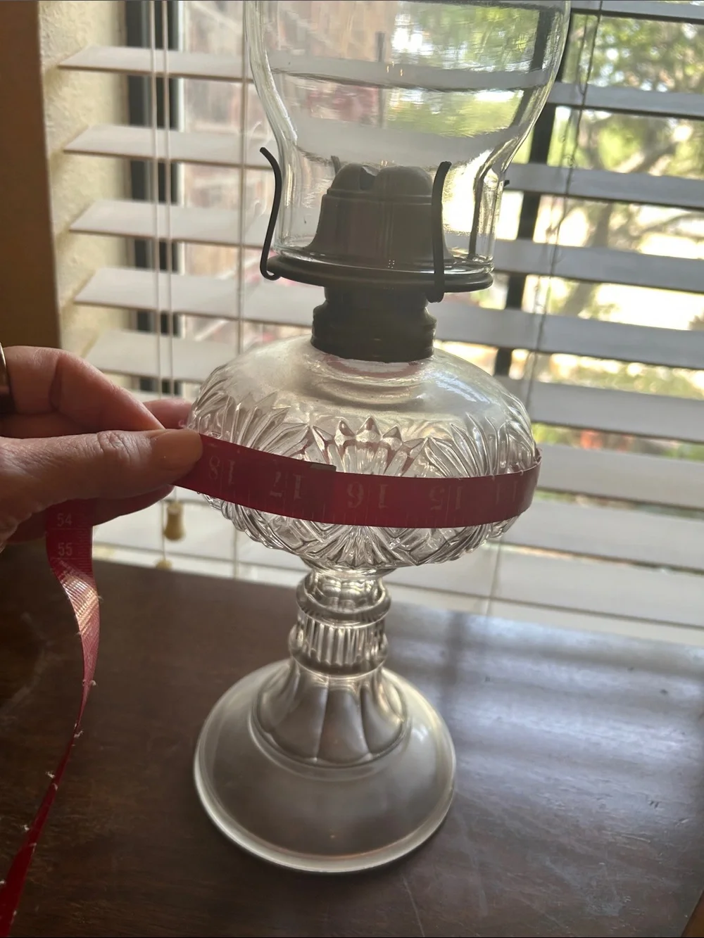 Vintage Antique Clear Glass Oil Lamp with Etched Pattern